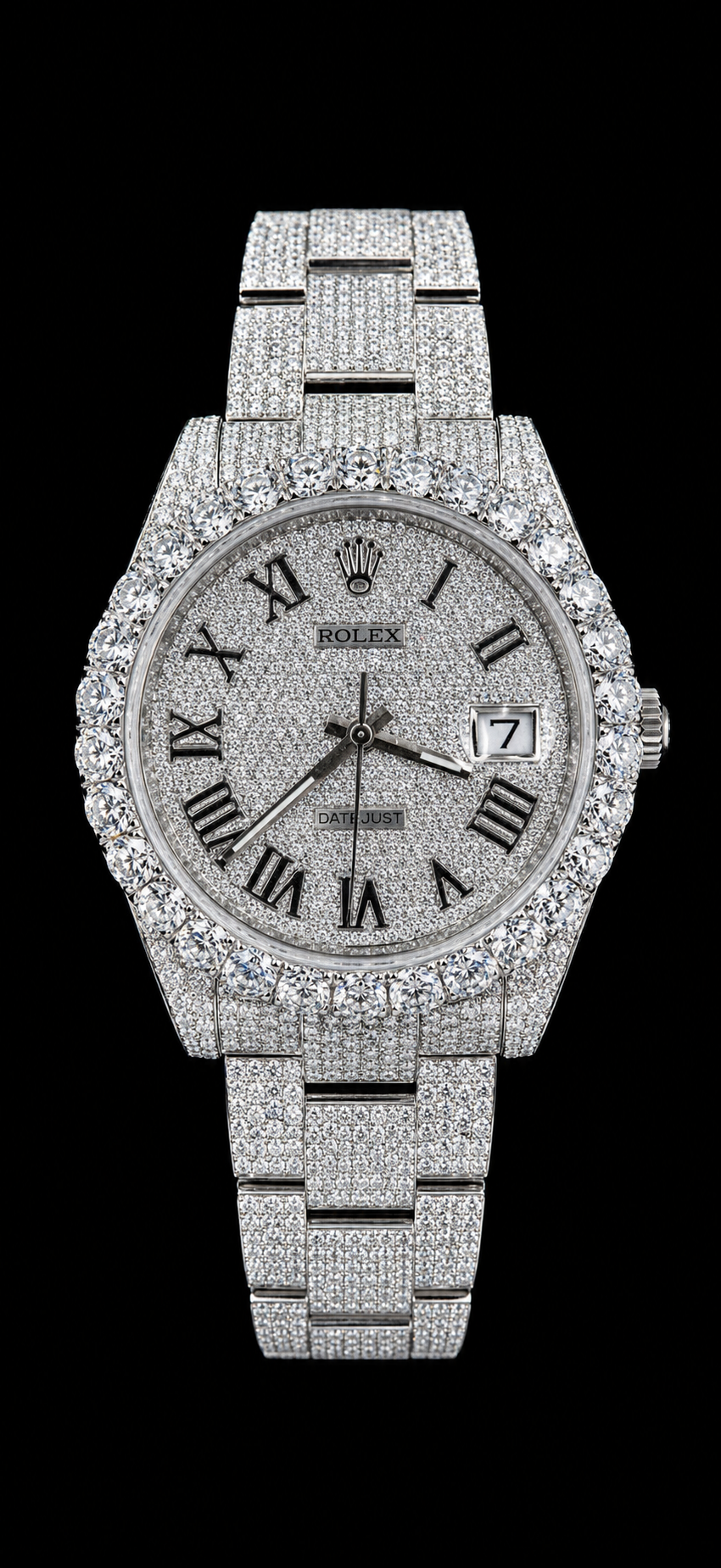 Iced out Rolex DateJust Stainless Steel