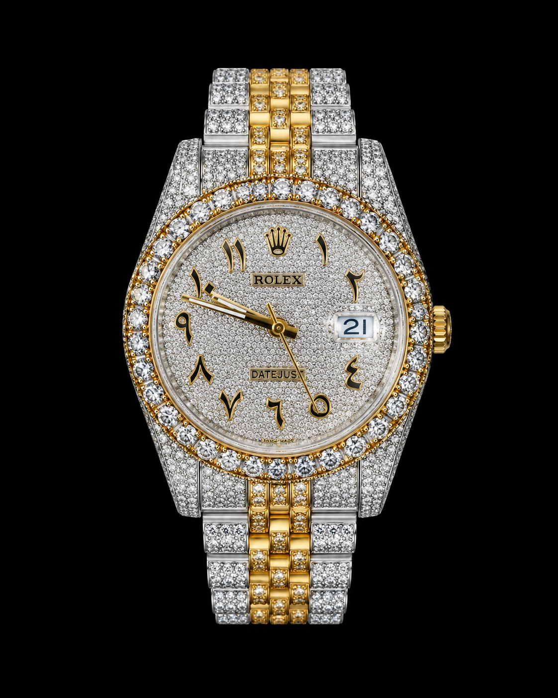 Ice Out Rolex Datejust Two-Tone Arabic Dial